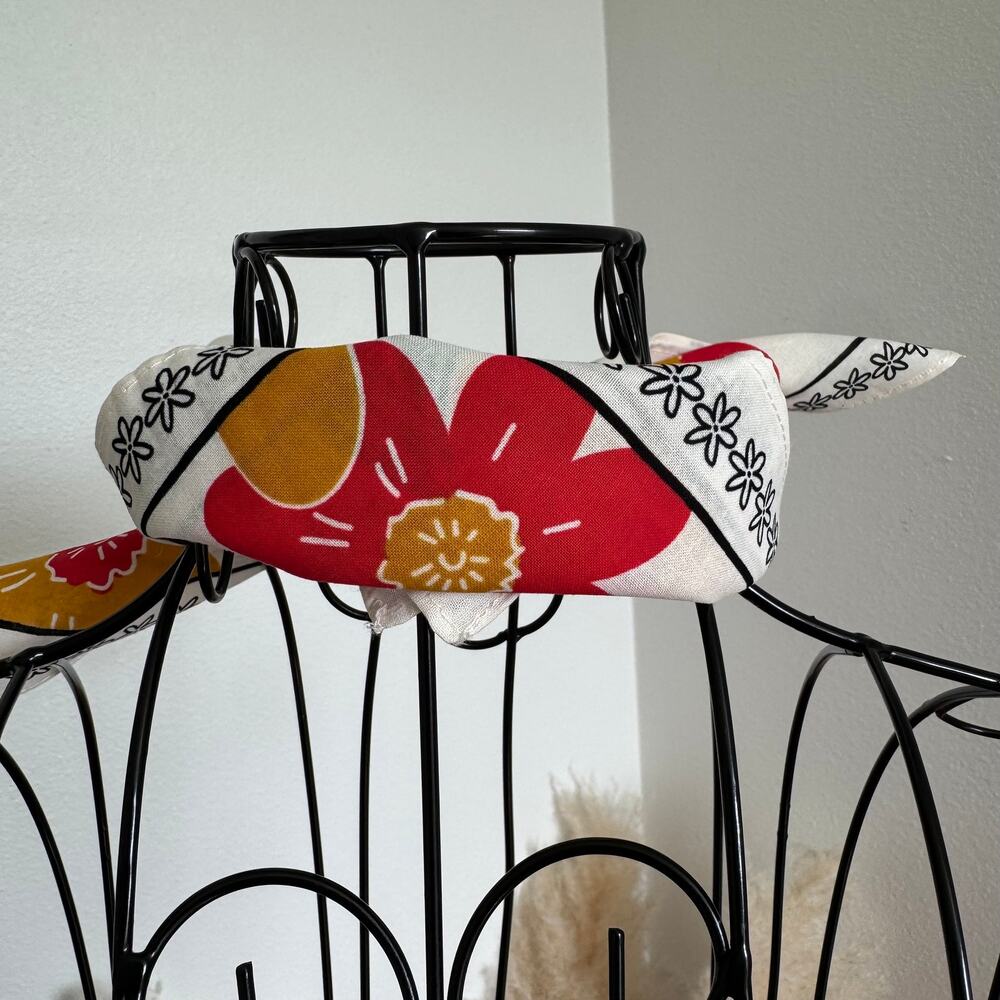 Boutique White Red Yellow Floral Cotton Bandana Boho Cottage Western NEW - Picture 2 of 5